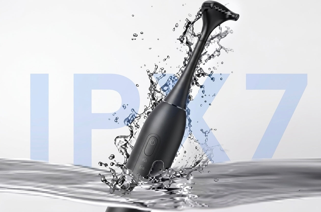 Orelle Electric Flosser splashing through water, IPX7 waterproof rated
